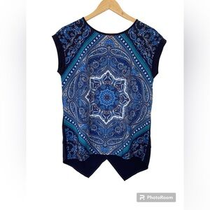OASIS NAVY/TEAL/BLUES HANDKERCHIEF PAISLEY PRINT DOLMAN SLEEVE TOP/BLOUSE, S